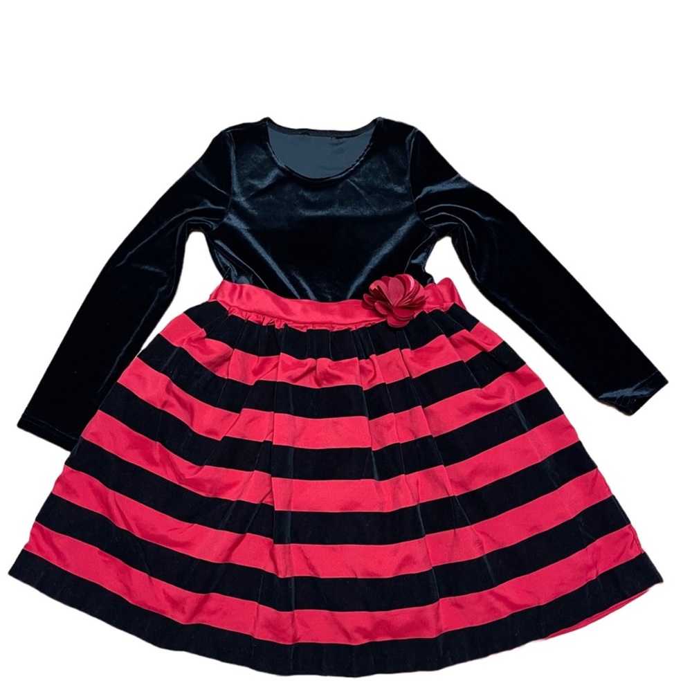 Girls Velvet Formal Dress Red Black Size 8 Holiday Dress Christmas Dress